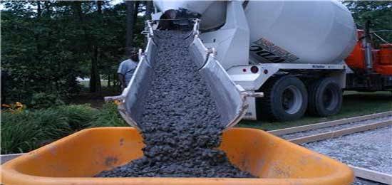 Ready mix concrete truck pouring